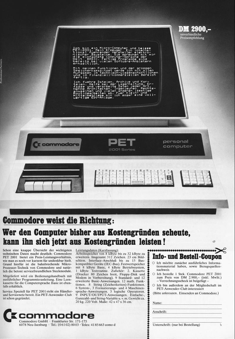 Werbung von Commodore Deutschland für den PET 2001 - Internetfund (Bei Problemen bitte melden!)